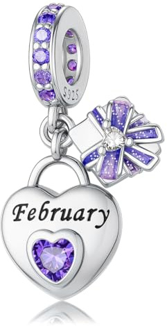 HappyStar 925 Sterling Silber Herz Zirkonia Geburtsstein Charm Anhänger für Geburtstag Personalisiertes Geschenk Bead Charms für Damen kompatibel Pandora Armbänder Geburtstag Valentinstag