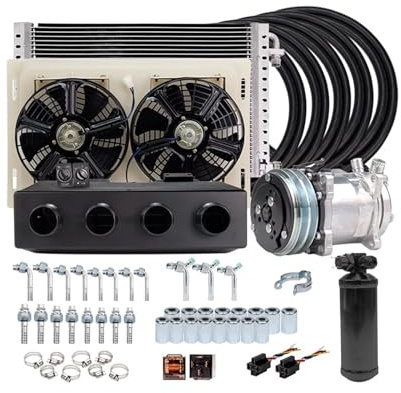 12 V/24 V AC-Kompressor-Kit for Auto/LKW/Transporter/Traktor inkl Verdampfer und Kühler Universelle Klimaanlagenteile for Muscle-Cars und Wohnmobile(A-12V Cool and Heat)