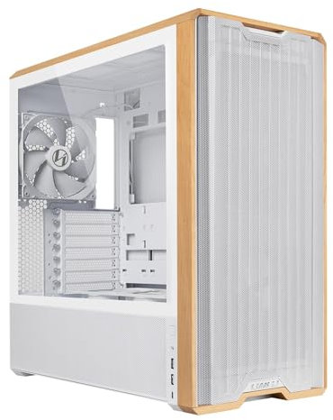 Lian Li Lancool 217 PC Case White | ATX Mid Tower, Tempered Glass, 5 Fans, Birch Wood Accents, Mesh Front, Back-Connect Compatible