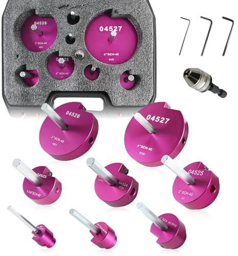 Premium PVC-Rohrreibahle-Set, komplettes Reibahlen-Set, passend für Standard-Bohrer, 1,27 cm, inkl. P3/4 Zoll, 1/2 Zoll, 1 Zoll, 1 Zoll, 1 1/4 Zoll, 1-1/2 Zoll, 2 Zoll, 2 Zoll, 3 Zoll, 4 Zoll für