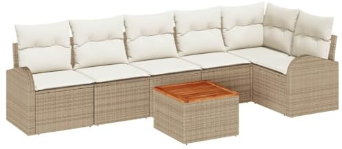 vidaXL Garten-Sofa-Set 7 pcs Beige und Weiß, Moderner Garten-Sofa und Terrassenmöbel, Outdoor modulare Lounge-Garnitur, langlebig, UV-beständige Materialien zum Entspannen