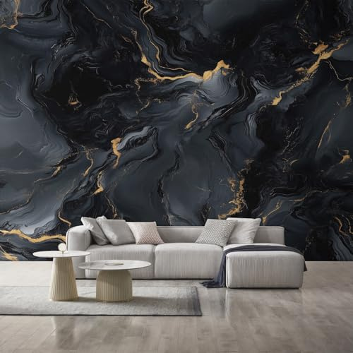 Black Marble Wallpaper for Living Room, Modern Gold Texture Wall Mural for Bedroom 400x280 cm, Non-Woven Photo Wallpaper, Home Decor D&O30