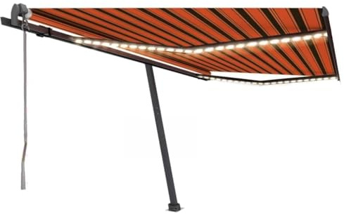 HaoChrymec Automatische Markise mit LED & Windsensor, Einziehbar, Pulverbeschichteter Alurahmen, Sonnenschutz für Balkon, Markise Einziehbar, Freistehende Markises, Orange/Braun, 400x300 cm