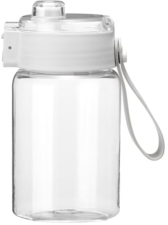 sourcing map Water Bottle 350ml / 12 oz Plastic Leak-Proof Sports Water Bottle with Wide Mouth & Carry Handle for Gym Camping Cycling Travel Cold Drinks, White