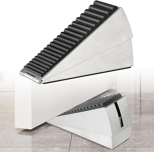 Heavy Duty Door Stop, Rubber & Stainless Steel Heavy Door Stopper | Adjustable Spring Large Door Stop, 3 Inch Door Stops Wedge Wall Protector for Indoors & Outdoors Heavy Doors