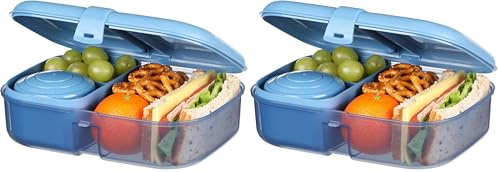 Sistema Ribbon Bento Box Brotdose mit flexiblem Einsatz und Joghurt-/Fruchtbehälter | Mit recyceltemozeangebundenem Kunststoff | 1,1 L Lunchbox im Bento Style | BPA-frei (Packung mit 2)