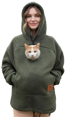 Katzenpullover Damen Hoodie Känguru Tasche Hoody Sweatshirt Mit Katzen Hund Tasche Langarmshirt Lässig Hoodie Pullover Haustiertasche Sweatjacke Katzenpulli Haustier Sport Hoodies Schwarz Rot Xl 6xl