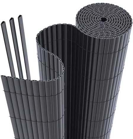 interGo PVC Sichtschutzmatte 100x400cm Sichtschutzzaun Privatsphäre Wetterfest für Garten, Balkon und Terrasse, mit Strukturierte Oberfläche, mit Kabelbindern, Anthrazit