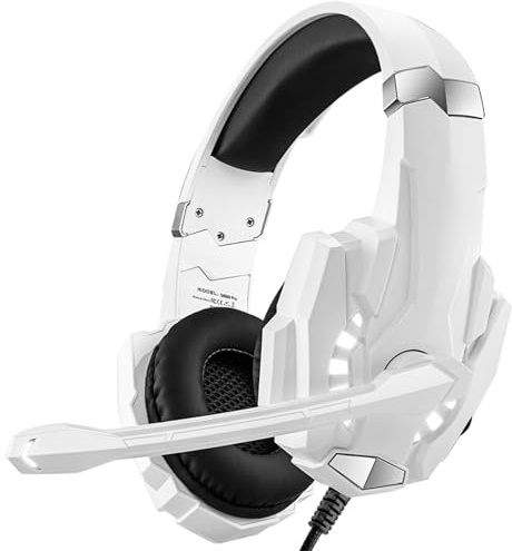 Irfora KOTION EACH G9000 Pro sur L'oreille Casque de Jeu Lumière LED Suppression du Bruit avec Micro pour Ordinateur Portable Téléphones Mobiles Console de Jeu (Blanche)