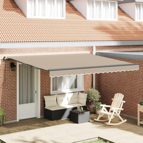 Hommdiy Gelenkarmmarkise,Einziehbare Markise,Markise mit Handkurbel,Balkon Sonnenschutz,Handbetrieben Stahl Beige 400 x 300 cm