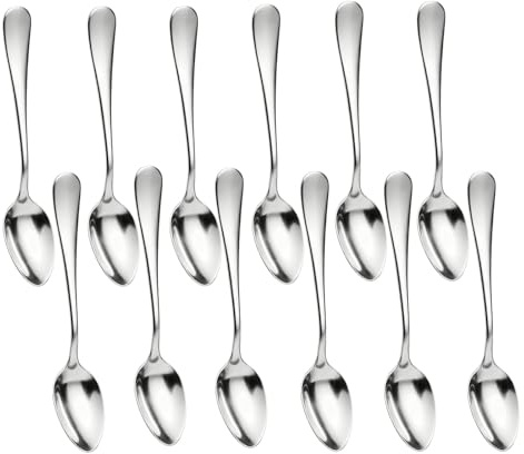 12 cucchiaini da caffè in acciaio inossidabile, 11,5 cm, cucchiaino da dessert, cucchiaini da caffè, tè, dessert resistenti (argento)