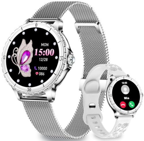 Fitonme Reloj Inteligente Mujer con Llamadas, 1.27” HD Smartwatch Redondo | 120+ Modos Deportivos, Pulsómetro, SpO2, Monitor de Sueño, Rastreador de Actividad, IP68, Android iOS, 2 Correas, Plata