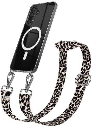 EAZY CASE Handykette - Verstellbares Taschenband kompatibel mit Galaxy A37, Schulterriemen, Handykordel mit Silikon Hülle, Qi Charging kompatibel, Umhängetasche, Leo - Schwarz Beige Silber