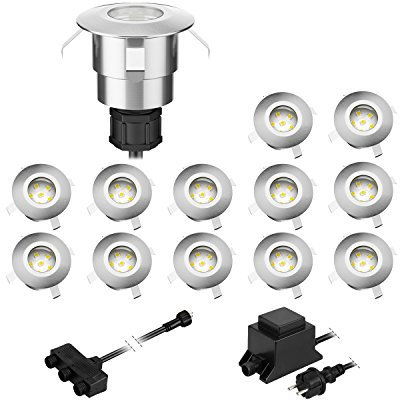 ledscom.de LED Boden-Einbauleuchte Atria für außen Aluminium kalt-weiß, je 14lm, IP65, 40mm Ø 13er Set