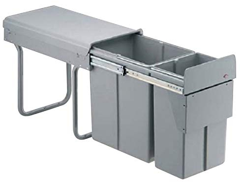 Poubelle coulissante - 2 bacs - 30 l - hauteur 385 mm - Amortisseur : Sans - Contenance : 30 L - Décor : Gris - Hauteur : 385 mm - Largeur : 254 mm - Matériau : Métal / Plastique - Nombre de seaux : 2