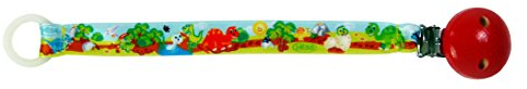 Hess Holzspielzeug 13801 - Schnullerband aus Stoff, Serie Dino, für Babys, handgefertigt, ca. 21 cm lang, mit Silikonring und Sicherheitsclip, zum Befestigen am Kinderwagen und der Kleidung