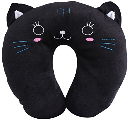 GOTOTOP U-Shaped Neck Pillow, Schwarze Katze Nackenhörnchen PP-Baumwolle Waschbar Kinder Reisekissen Schlafkissen für Auto Flugzeug, 26 x 28 x 5cm