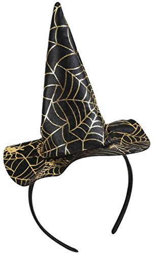 KarnevalsTeufel Haarreif mit Hexenhut in schwarz-Gold für Erwachsene Spinnennetz-Muster