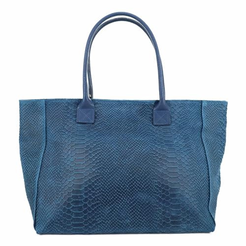 Made in Italy Damen Leder Tasche DIN-A4 Schlange Prägung Shopper Tote Bag Schultertasche