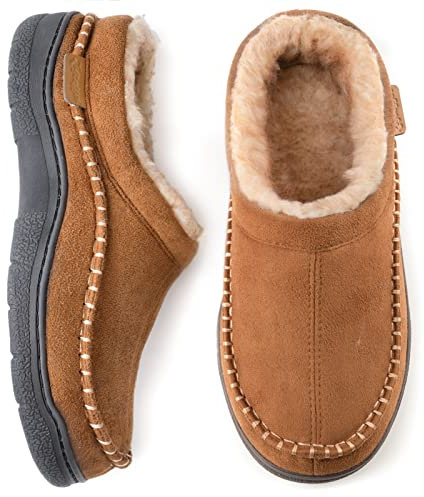 Zigzagger Herren Memory Foam Suede Mokassins Hausschuhe, Kamel, 42/43EU