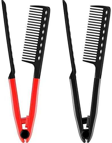 2 Stück Flachkamm Glättkamm Salon Haarbürste Kämme Friseur Styling Haarglätter V-förmiger Gerader Kamm Haarglätter (Rosenrot, Schwarz)