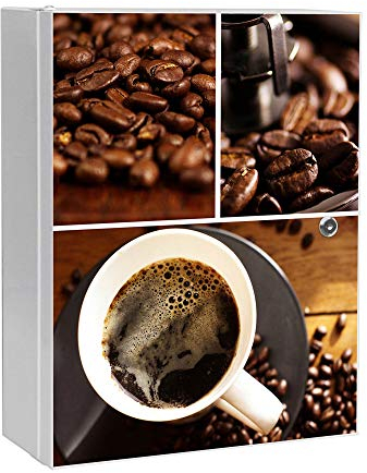 banjado® XXL Medizinschrank abschliessbar mit Motiv Kaffee&Schokolade 35x46x15cm - großer Arzneischrank/Medikamentenschrank aus Metall zur Medikamenten Aufbewahrung - Apothekerschrank3 Schlüssel