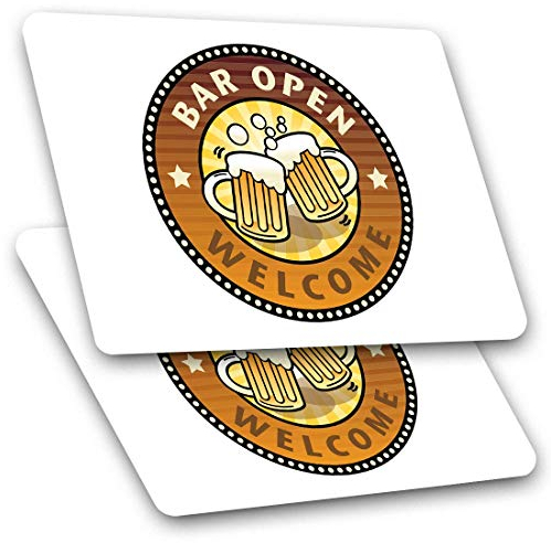 Rectangle Stickers (Set of 2) 10cm - Welcome Bar Open Drinks Pub Beer Decals for Laptops,Tablets,Luggage,Scrap Booking,Fridges, 7176