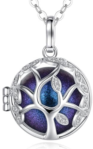 EUDORA Harmony Ball Collier Bola de Grossesse Arbre de Vie CZ Carillon Pendentif pour Femmes Enceinte Bébé avec Musique Boule Chime pour Mère Cadeau Original, 76cm + 114 cm Chaîne