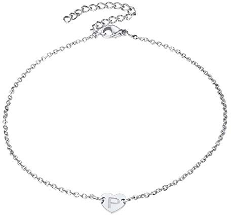 FindChic Damen Freundschafts Partner Fußkettchen Buchstabe Anhänger P Initial Sommer Fußkette für mädchen Freundin