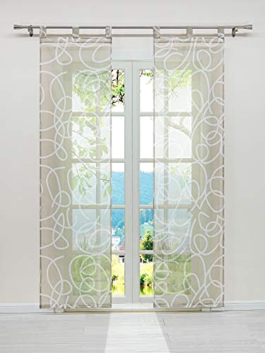 ESLIR Schiebegardinen Voile Flächenvorhänge Transparente Schiebevorhang Set 2er Gardinen mit Schlaufen Vorhang mit unregelmäßigen Kreis-Design Sand BxH 57x145cm 2 Stück