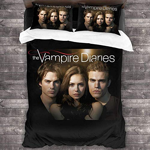 NICHIYO The Vampire Diaries Bettwäsche-Set - Bettbezug und Kissenbezug, Mikrofaser, 3D-Digitaldruck dreiteiliger Bettwäsche (12, Einzelbett 135 x 200 cm)