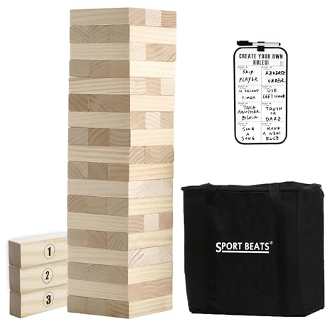 Outdoor Games Large Wooden Tower Stacking Game - 54 Premium Pine Blocks Stack up to 4FT with Custom Rules Board & Heavy Duty Carry Bag - Outdoor Lawn Games for Backyard Parties, Camping, Tailgating
