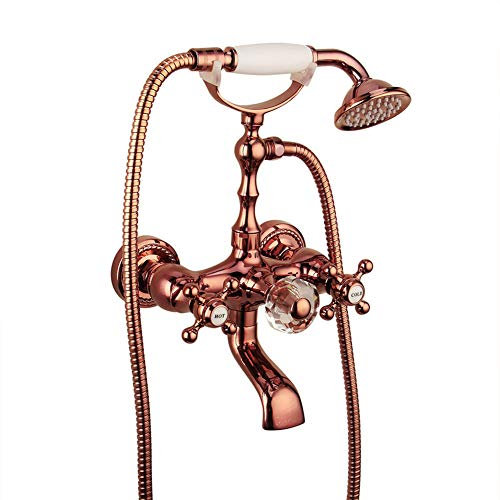 Badewannenarmatur Dusche Set Roségold（Retro Stil Messing Wandmontage Zweigriff Wannenarmatur Mit Handbrause）