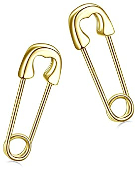 Reffeer Creolen aus massivem 925er-Sterlingsilber, Sicherheitsnadel, Papierklammer, für Damen, Unisex, Nadelmanschetten-Ohrringe (B-Gelb)