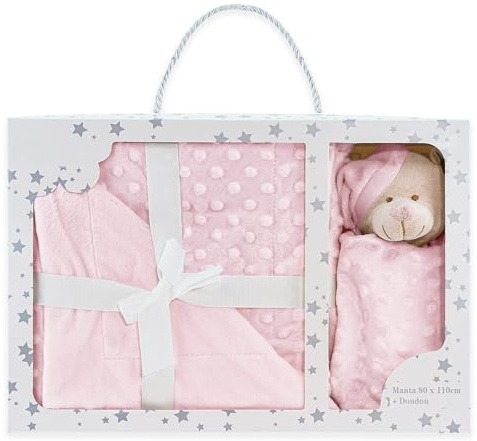 various Manta Bebé Suave con DouDou de Osito, Manta Envolvente para Recién Nacido 80x110 cm, Microfibra Hipoalergénica, Manta Infantil para Cochecito, Cuna y Regalo Baby Shower (Rosa)