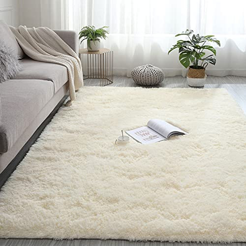 CHBIN Langflor 100x180cm Teppich Wohnzimmer Langflor Teppiche Plüsch Teppich rutschfeste Unterseite Weiche für Esszimmer oder und Die Küche Cafe Lounge Sofas Usw, Beige