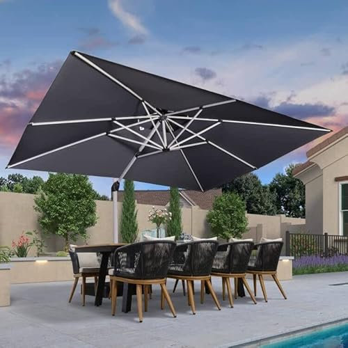 PURPLE LEAF Parasol Déporté 3 x 4 m Rectangulaire, Parasol De Jardin Extérieur Toit à Double Rotatif 360°, Parasol Terrasse Extérieur XXL, Gris acier