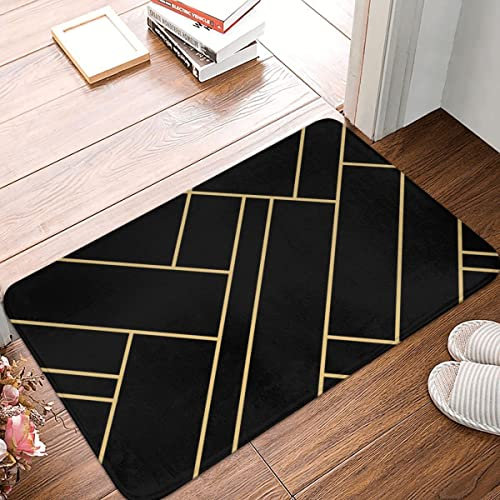 YACANNA Door Mat Indoor Outdoor Door Mat Entrance Washable Doormat Black Gold Stone Geometric Doormat Mat Rug Floor Decor Bathroom Kitchen Bedroom 50x80cm