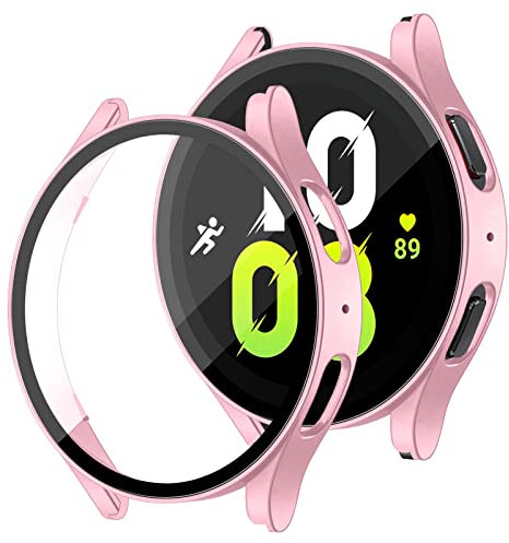 Compatible con Samsung Galaxy Watch 5 Hard PC Funda Protectora 40mm, con Protector de Pantalla de Vidrio Templado, Accesorios de Reloj para Samsung Galaxy Watch 5 40mm - Oro Rosa
