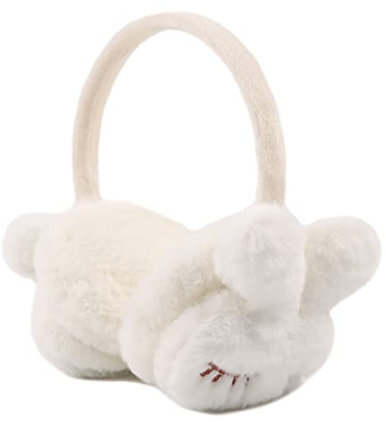 Pesaat Cache-oreilles moelleux pour femme et garçon en peluche pliable - Cache-oreilles d'hiver pour filles et garçons - Lapin blanc - Taille unique