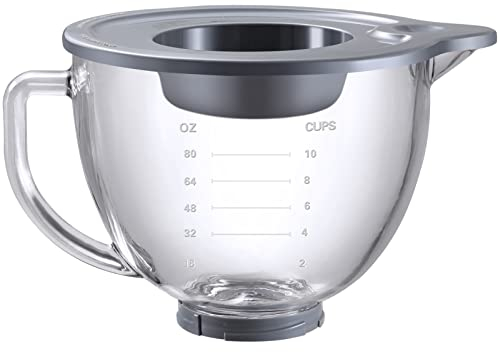 LETOMS Bol mélangeur sur pied pour Kitchenaid 4,5 l et 5 L, bol mélangeur en verre avec couvercle et marquages de mesure