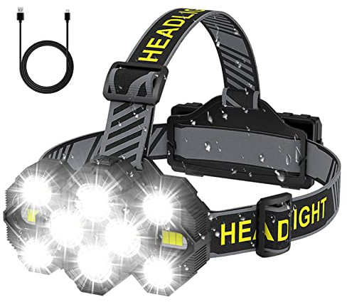 Victoper Mains Libres Lampe Frontale Rechargeable 10LED 22000 Lumens 10 Modes Lampe Frontale LED IPX4 Étanche 90° Réglable pour Camping,Cyclisme,Activités De Nuit Noir