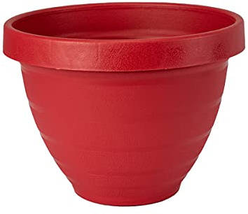 The HC Companies 8 Inch Rings Planter with Self Watering Disk - Lightweight Indoor Outdoor Plastic Plant Pot for Herbs and Flowers, Warm Red