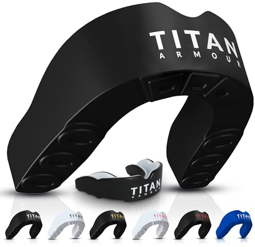 Titan Armour Gum Shield, Custom-Fit Mouth Guard for Boxing, Black Adult | Dual-Layer | Case Inc | Boil & Bite Mouthguard Boxing, Rugby, Hockey & All Contact Sports | UK Brand