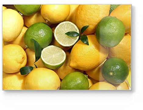 DEQORI Schneidebrett aus Glas | groß 30x20 cm | Motiv Gemischte Zitrusfrüchte | Design Schneideplatte für Küche | Frühstücksbrett antibakteriell & rutschfest | Glasplatte & Servierplatte