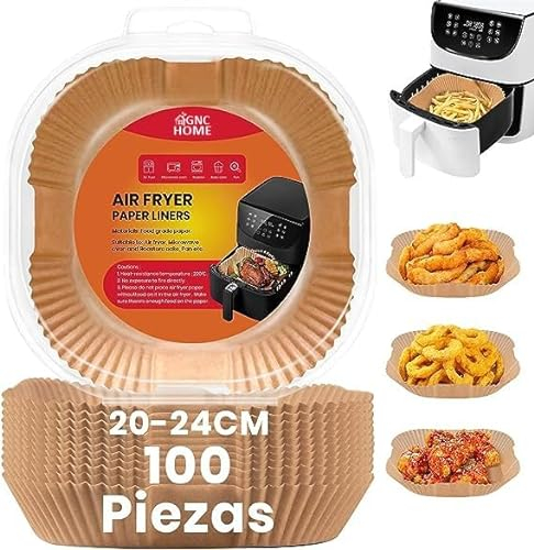 Lot de 100 feuilles de papier pour friteuse à air, papier sulfurisé antiadhésif jetable non perforé pour friteuse à air, four à micro-ondes, poêle (20 cm)
