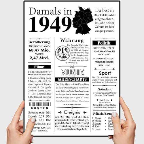 VP-DSGN Geburtstag - 1949 - Bild Plakat Zeitungsartikel Fakten zum Jahrgang - Deko Geschenkideen zum Geburtstag, Mann Frau - damals in - Poster