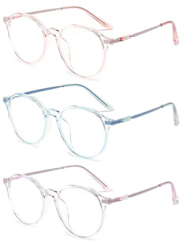 VEVESMUNDO Blaulichtfilter Lesebrillen Metall Groß Rund Nerdbrille Anti Blaulicht Brillen Damen Herren +0.5,+1.0,+1.5,+2.0,+2.5,+3.0,+3.5,+4.0 (Blaulichtfilter Brillen 3er set B, 1.5)