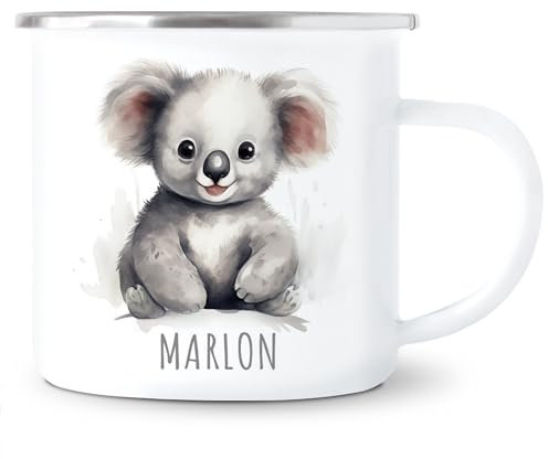 Koala Emaille Tasse Kinder Trinkbecher personalisierte Kindertasse mit Namen süßer Kinderbecher für Mädchen & Jungen Geschenk Emaille Becher 300 ml