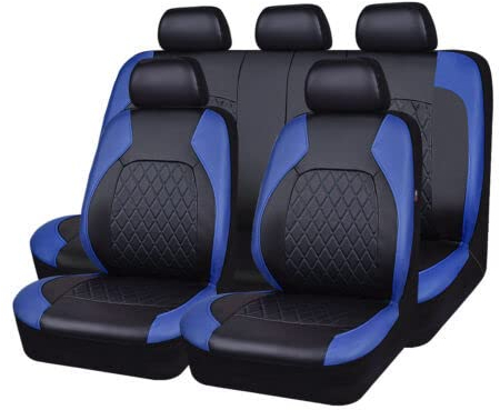 5 Sitze Alles Inklusive Auto Sitzbezüge Sets für BMW X1 X3 X4 X5 X6 1/3/4/5/6/7 F25 F10 E83 E84 E70 E87 E90 E92 320I F11 F20 F15 F16 F30, 9 Stück Auto Leder Sitzbezüge,Blue